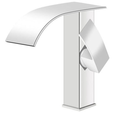 Mitigeur lavabo moderne Silla, robinet salle de bain en laiton, bec cascade, design élégant, Chromé