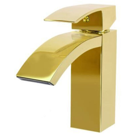 Mitigeur lavabo moderne Silla, robinet salle de bain en laiton, bec cascade, design élégant, Doré