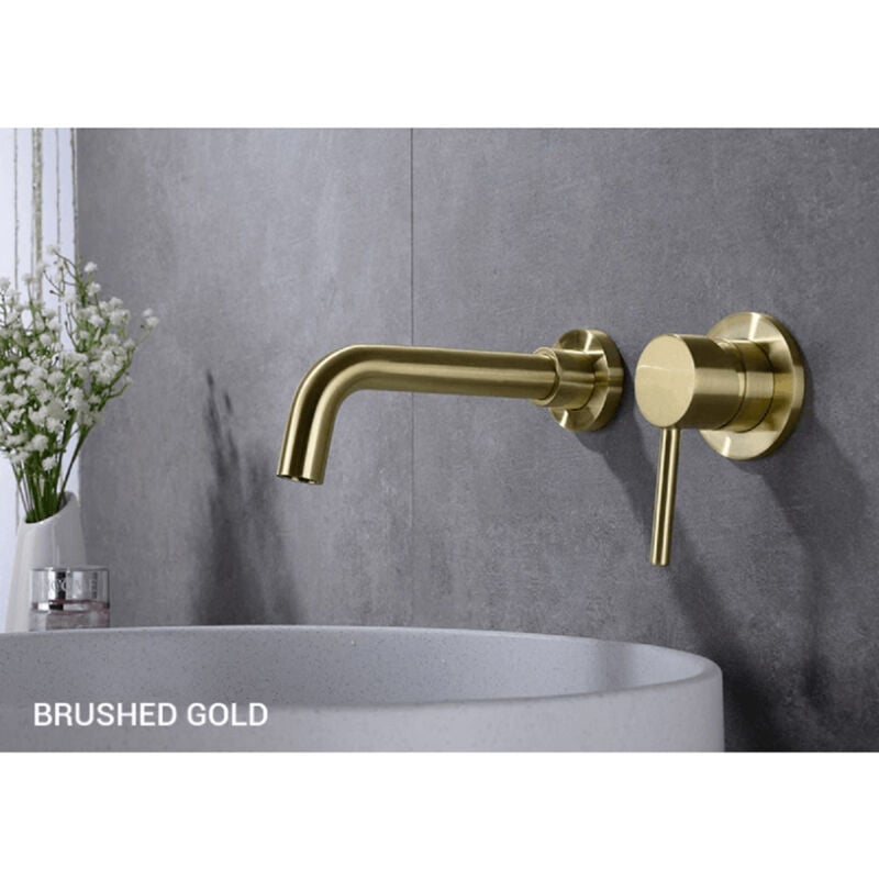 Valaz - Mitigeur lavabo mural à encastrer caiman or brossé