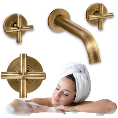 Desconocido – Mitigeur lavabo mural en laiton vieil or – Design moderne – Tête céramique remplaçable – Économie d'eau jusqu'à 50% – Installation simplifiée