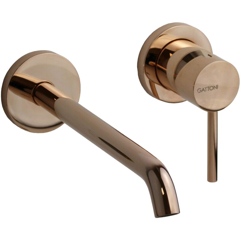 Mitigeur lavabo mural en or rose avec bec long de 200 mm Gattoni Easy 2337/23RS Oro Rosè