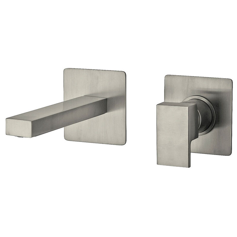 Mitigeur lavabo mural encastré 2 trous dax bec 250mm pvd Gris Acier