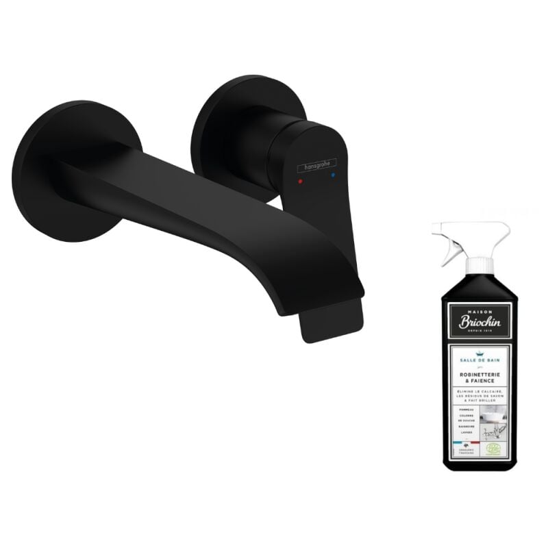 Mitigeur lavabo mural Hansgrohe bec 195 mm noir mat + nettoyant Briochin