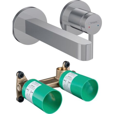 Mitigeur lavabo mural HANSGROHE Finoris 165 mm + bonde à écoulement libre Chromé + Corps encastré