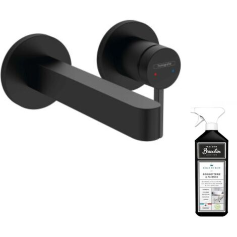 Mitigeur lavabo mural  HANSGROHE Finoris bec 165 mm noir mat + nettoyant Briochin