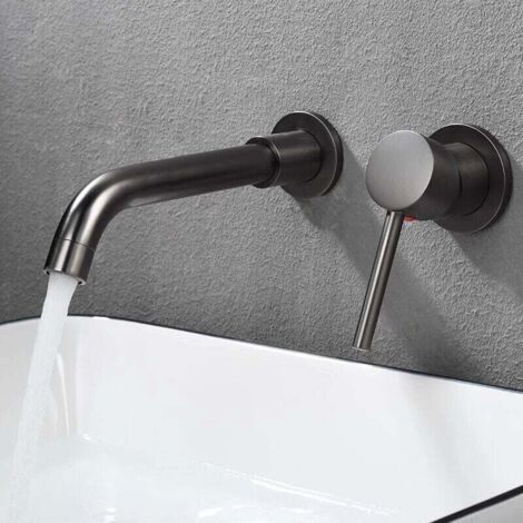 Mitigeur Lavabo Mural Rotatif à 360°Robinet Salle de Bain pour Baignoire et Lavabo Robinetterie Lavabo Encastré Mural Design Moderne, Gris
