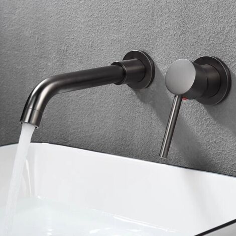Mitigeur Lavabo Mural Rotatif à 360°Robinet Salle de Bain pour Baignoire et Lavabo Robinetterie Lavabo Encastré Mural Design Moderne, Gris