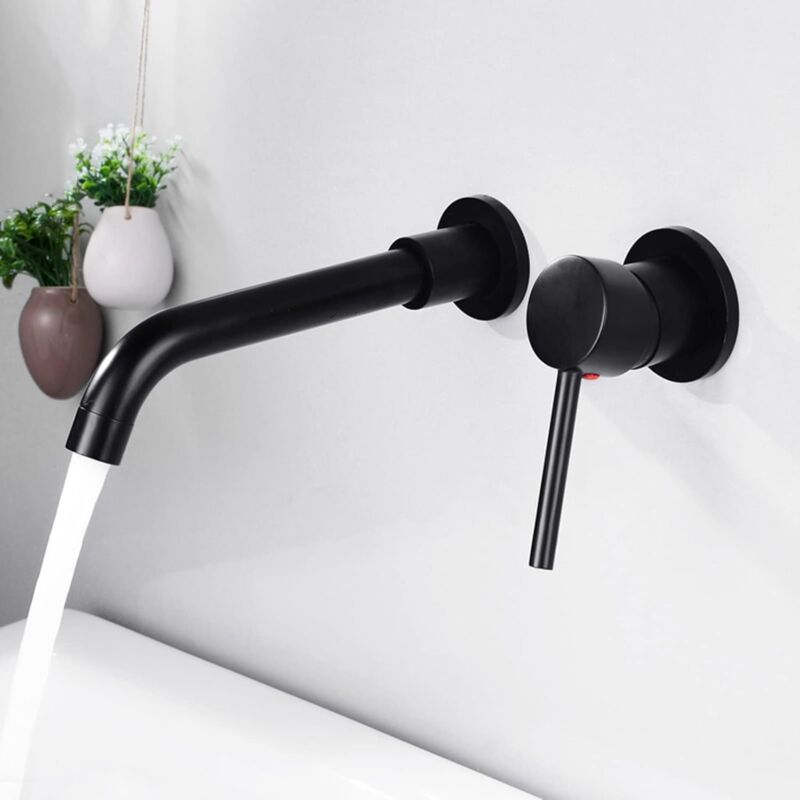 Ineasicer - Mitigeur Lavabo Mural Rotatif à 360°Robinet Salle de Bain pour Baignoire et Lavabo Robinetterie Lavabo Encastré Mural Design Moderne, Noir