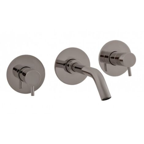 Mitigeur lavabo mural SEINA 3 trous en laiton métal gris brossé