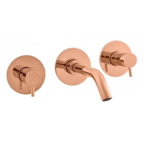 Mitigeur lavabo mural SEINA 3 trous en laiton rose gold brossé