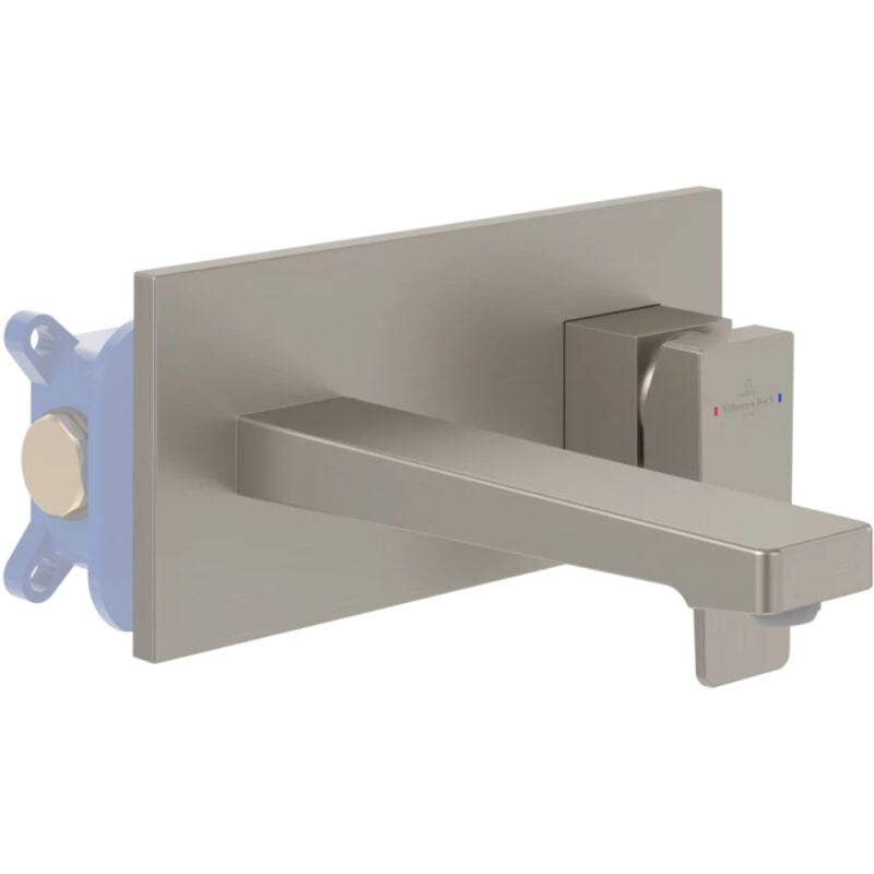 Villeroy&boch - Mitigeur lavabo mural villeroy et boch Architectura Square avec vidage Push Open Brushed Nickel Matt + corps encastré