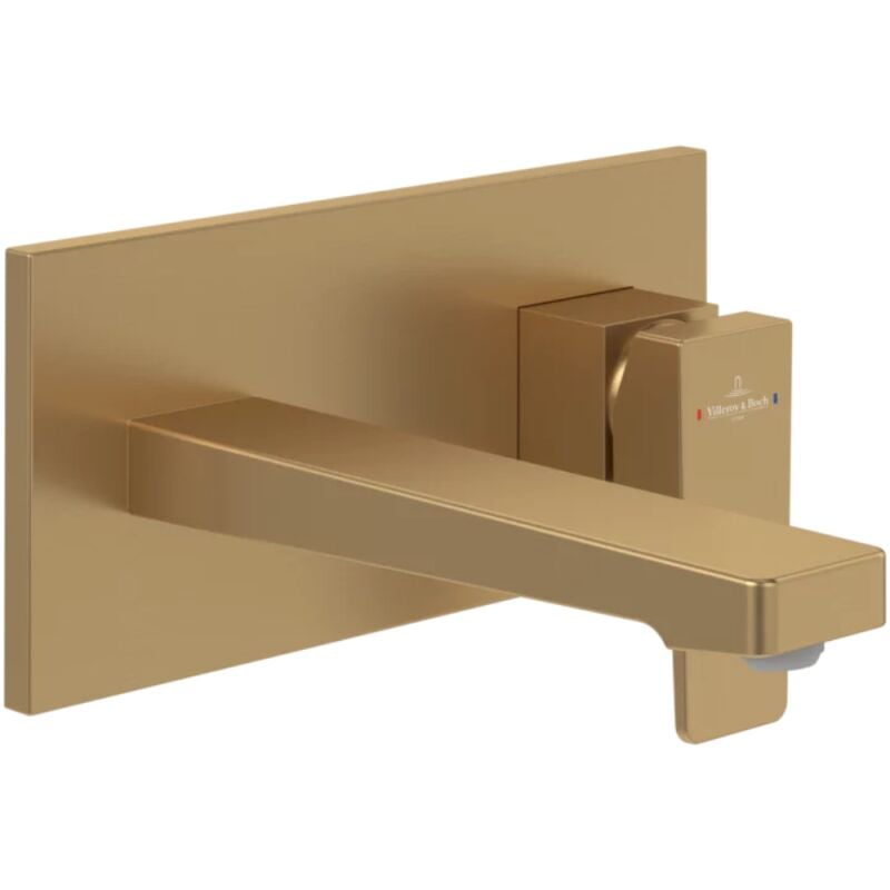 Villeroy&boch - Mitigeur lavabo mural villeroy et boch Architectura Square avec vidage Push Open Or brossé