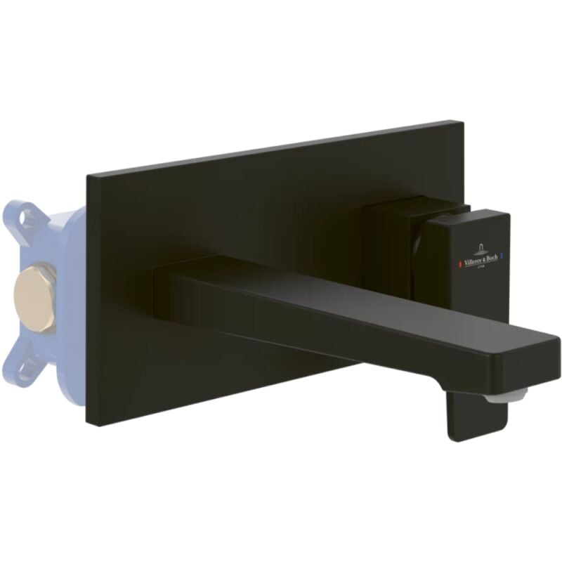 Villeroy&boch - Mitigeur lavabo mural villeroy et boch Architectura Square avec vidage Push Open Noir mat + corps encastré