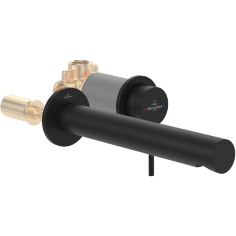 Mitigeur lavabo mural Villeroy et Boch Loop & Friends sans vidage Matt Black + Corps encastrable