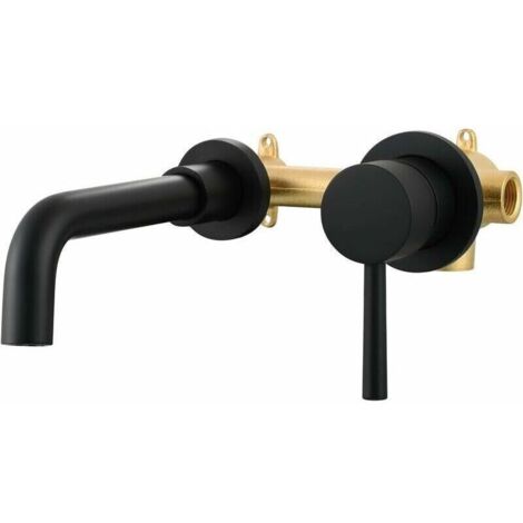 Mitigeur Lavabo Noir 2 Trous Robinet Mural Encastré En Laiton Eau Chaude Et Froide Pour Salle De Bain