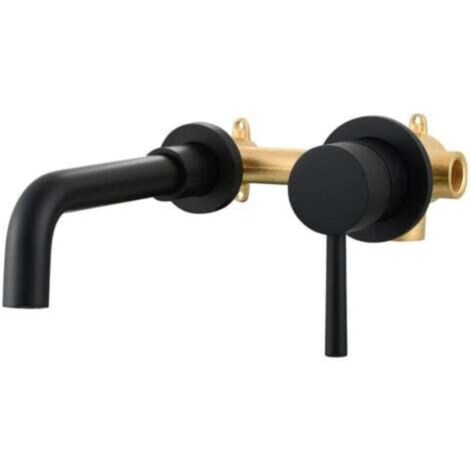 Mitigeur Lavabo Noir 2 Trous Robinet Mural Encastré en Laiton Eau Chaude et Froide pour Salle de Bain