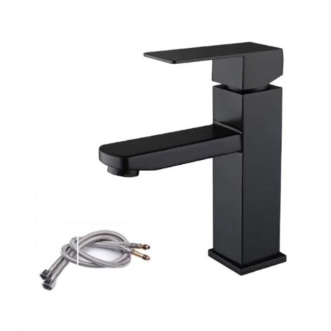 Mitigeur lavabo noir acier inoxidable levier unique eau chaude et froide avec tuyaux inclus robinet lavabo noir mitigeur salle de bain noir