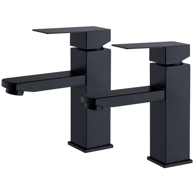 Ubeegol - 2x Robinet Salle Bain Noir acier inoxidable avec Poignée Carrée Mitigeur lavabo Eau Froide Chaude Disponible Robinetterie Lave Mains