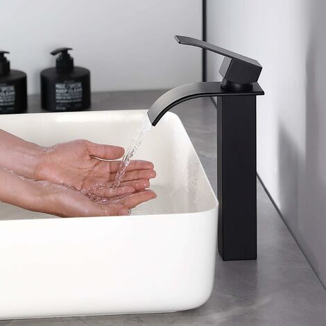 Mitigeur Lavabo Noir Haut Bec Cascade Robinet Noir Hors Lavabo Mitigeur Salle de Bain Noir Robinetterie Noire en Laiton