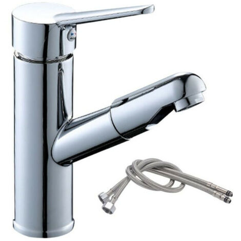 Mitigeur Lavabo, Robinet Cuisine Douchette, Monotrou de Col robinet de cuisine, Robinet Salle de Bain, Acier Inoxydable 304 ABS Céramique, Anti-éclaboussures, Mélangeur à Eau Chaude et Froide