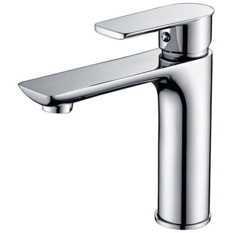 SJQKA Mitigeur Lavabo Robinet de Salle de Bains avec Poignée Carrée en Laiton Mélangeur de Lavabo Froid et Chaud avec Levier Unique,Argent(Pas de tuyau)