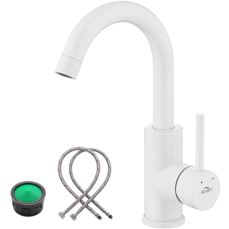 Auralum - Mitigeur de Lavabo Blanc en Inox Rotation à 360° Robinet de Vasque à Poser pour Salle de Bains, Barboteur démontable