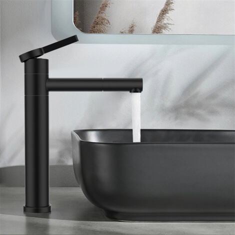 Mitigeur Lavabo Rotatif à 360 Degrés  Robinet de Salle de Bains bec Haut Noir Acier Inoxydable