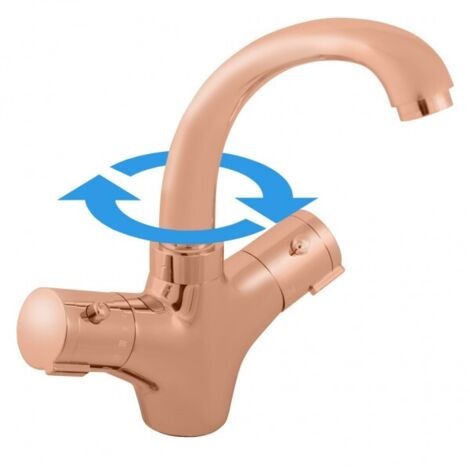 Mitigeur lavabo thermostatique en laiton rose gold poli