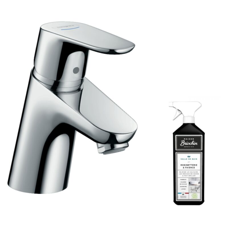 Mitigeur lave-mains Hansgrohe Focus 70 sans tirette ni vidage chrome + nettoyant Briochin
