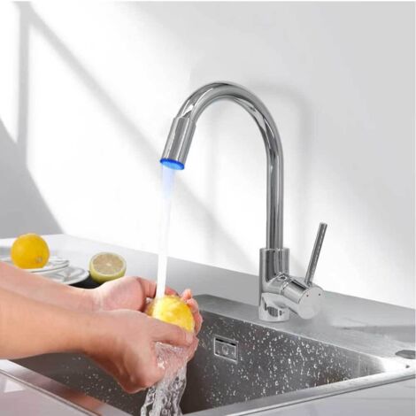 Mitigeur LED pour évier Robinet de cuisine avec bec mobile et Capteur température