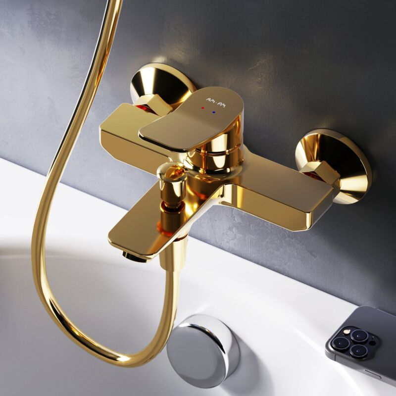 Mitigeur Baignoire d'Or Robinet Baignore Main Monté Mur pour Salle de Bains Mélangeur de Baignoire en Laiton - Am.pm