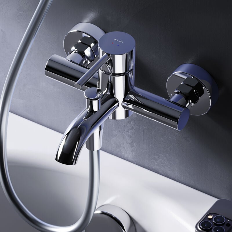 Mitigeur Baignoire Chrome Robinet Baignore Main Monté Mur pour Salle de Bains Mélangeur de Baignoire en Laiton - Am.pm