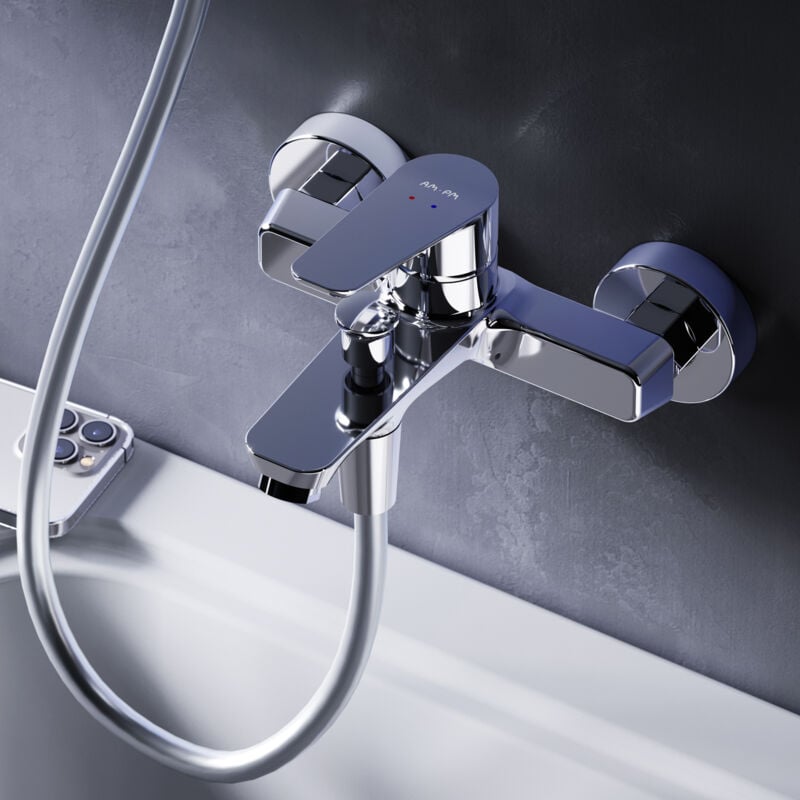 Mitigeur Baignoire Chrome Robinet Baignore Main Monté Mur pour Salle de Bains Mélangeur de Baignoire en Laiton - Am.pm