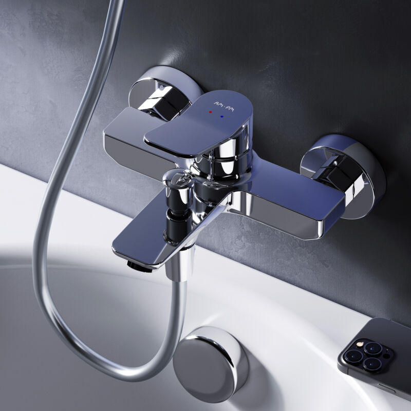 Mitigeur Baignoire Chrome Robinet Baignore Main Monté Mur pour Salle de Bains Mélangeur de Baignoire en Laiton - Am.pm
