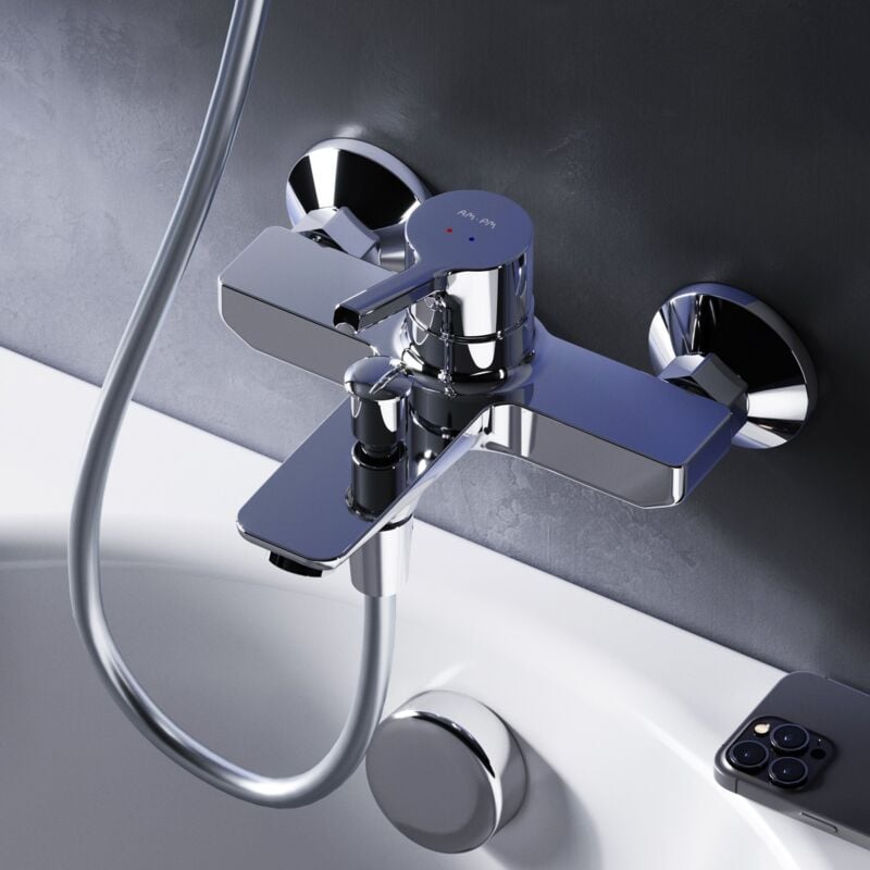 Mitigeur Baignoire Chrome Robinet Baignore Main Monté Mur pour Salle de Bains Mélangeur de Baignoire en Laiton - Am.pm