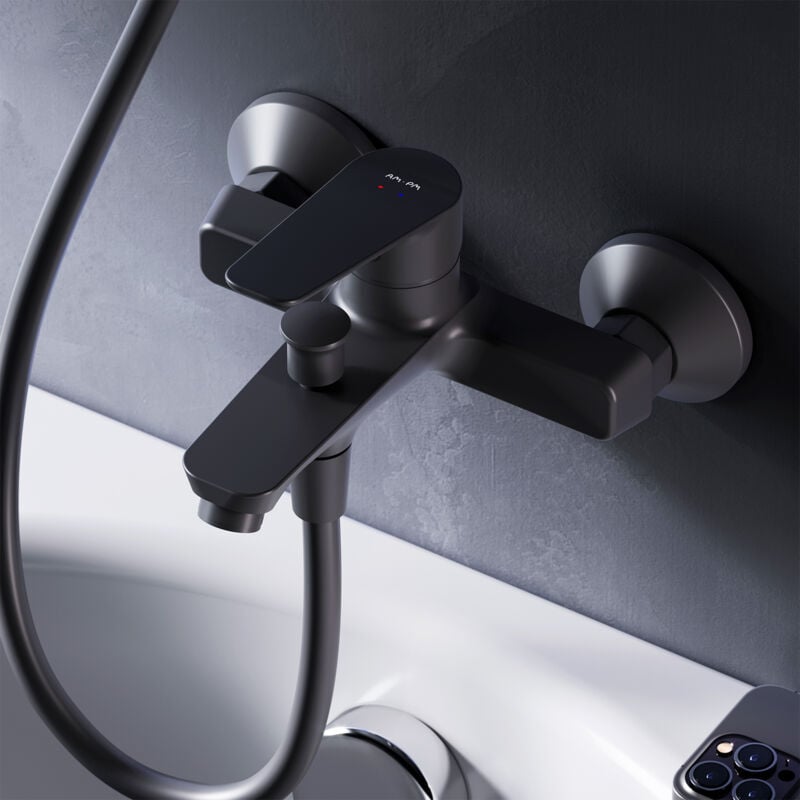 Mitigeur Baignoire Noir Robinet Baignore Main Monté Mur pour Salle de Bains Mélangeur de Baignoire en Laiton - Am.pm