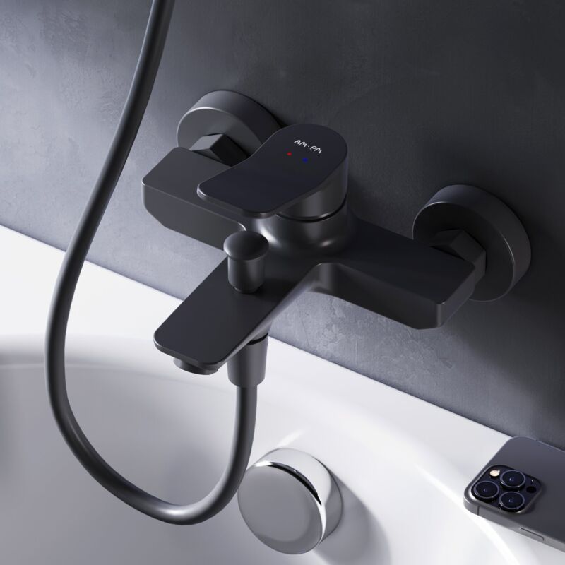 Mitigeur Baignoire Noir Robinet Baignore Main Monté Mur pour Salle de Bains Mélangeur de Baignoire en Laiton - Am.pm