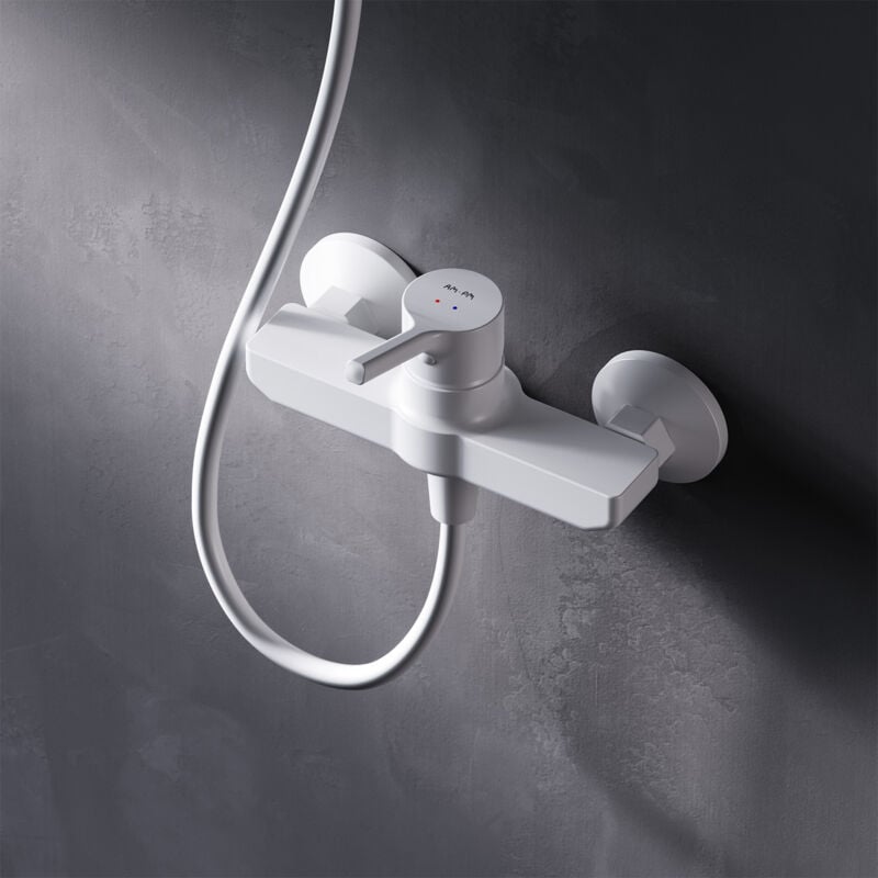 Mitigeur Douche Blanc Robinet Douche Main Monté Mur pour Salle de Bains Mélangeur Douche en Laiton - Am.pm