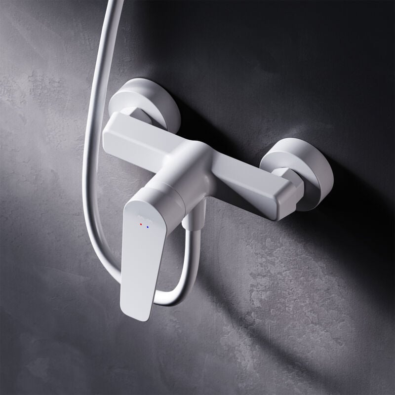 Mitigeur Douche Blanc Robinet Douche Main Monté Mur pour Salle de Bains Mélangeur Douche en Laiton - Am.pm