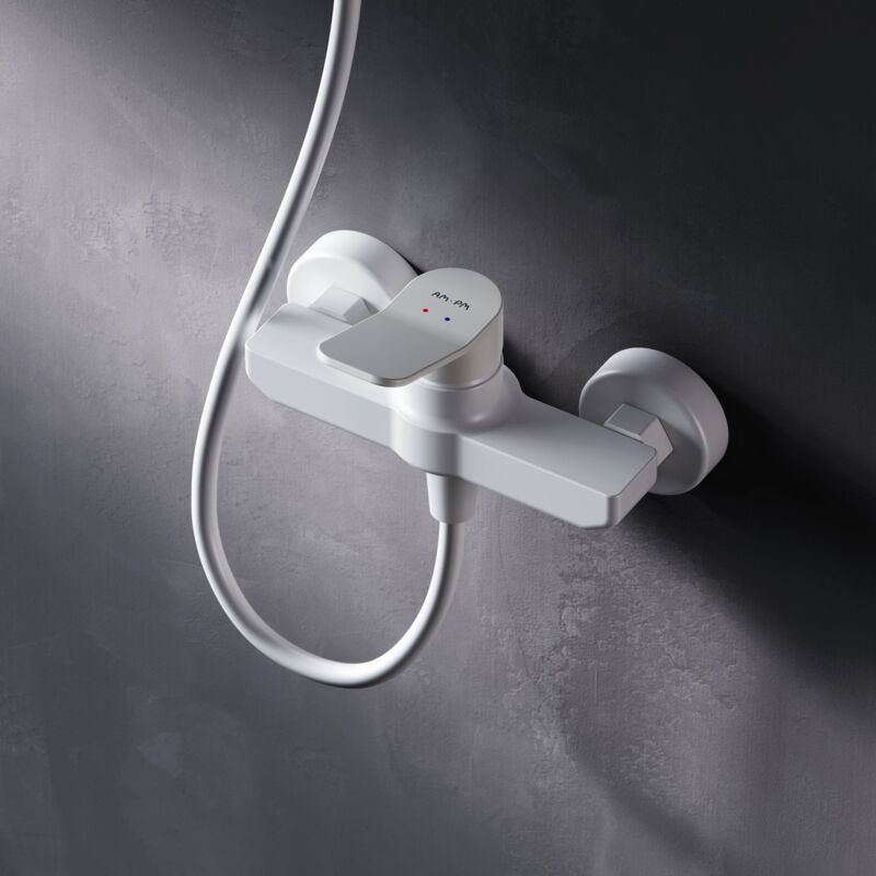 Mitigeur Douche Blanc Robinet Douche Main Monté Mur pour Salle de Bains Mélangeur Douche en Laiton - Am.pm