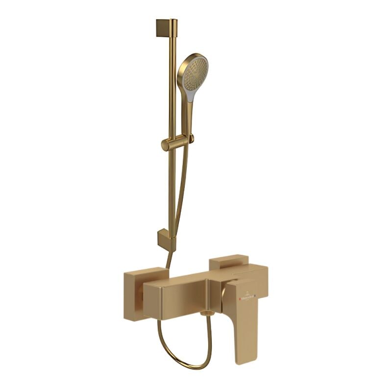 Mitigeur mécanique douche VILLEROY ET BOCH Architectura Square + Ensemble de douche Verve Showers 3 jets Or brossé