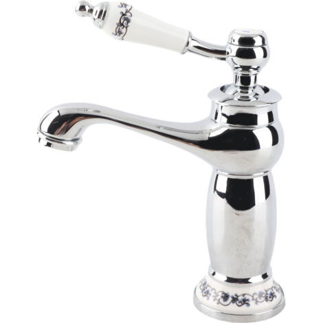 Mitigeur monocommande à motif floral pour lavabo de salle de bains (eau chaude/froide) (chromé)