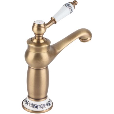 Mitigeur monocommande à motif floral pour lavabo de salle de bains (style antique)