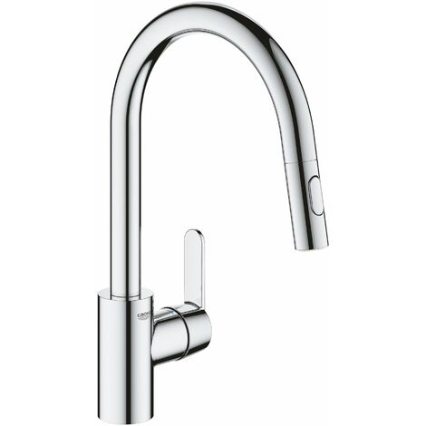 Grohe – Mitigeur de cuisine monocommande 31484001 – Finition chromée – Bec pivotant 360° – Douchette extractible avec 2 jets – Limiteur de débit ajustable