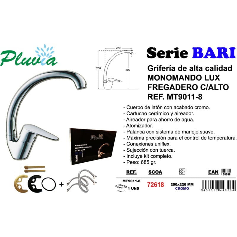 Fplus - Mitigeur monocommande Pluvia 'Bari Lux' pour lavabo à bec haut