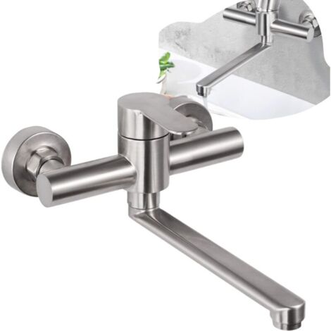Mitigeur mural inoxydable 360° pour évier de cuisine – Bras pivotant 23cm – Trous de montage réglables – Économie d'eau jusqu'à 30%-Crezuo