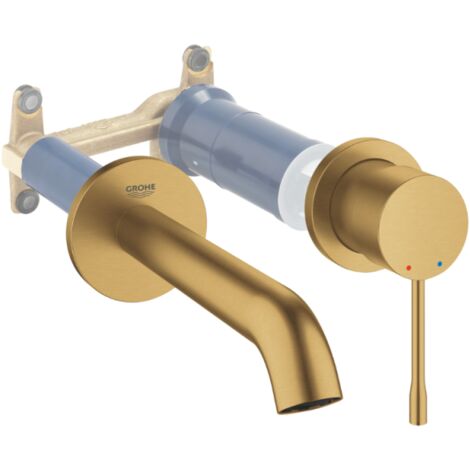 Mitigeur mural lavabo 2 trous – Finition Cool Sunrise brossé – Corps en laiton – Technologie GROHE EcoJoy – Longueur bec 18,3 cm