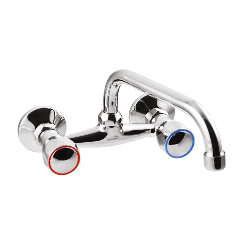 Invena - Robinet d'évier mural à deux leviers Modena, longueur du bec 20 cm