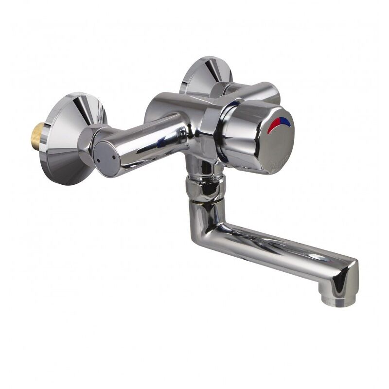 Mitigeur Lavabo Mural Presto Temporisé Bec Tournant Bouton Chromé Monobloc - 35302