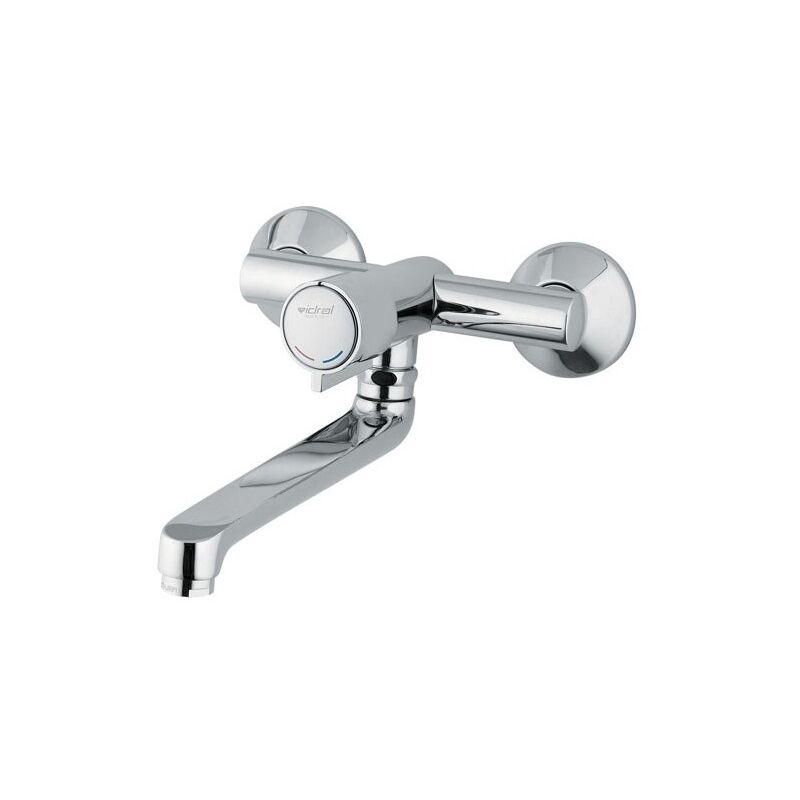 Idral - Mélangeur temporisé mural avec bec tournant en laiton chromé